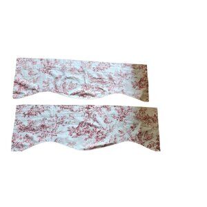 Country Curtains Brand Red Toile Scalloped Valance Set of 2 USA 52" x 16.5"